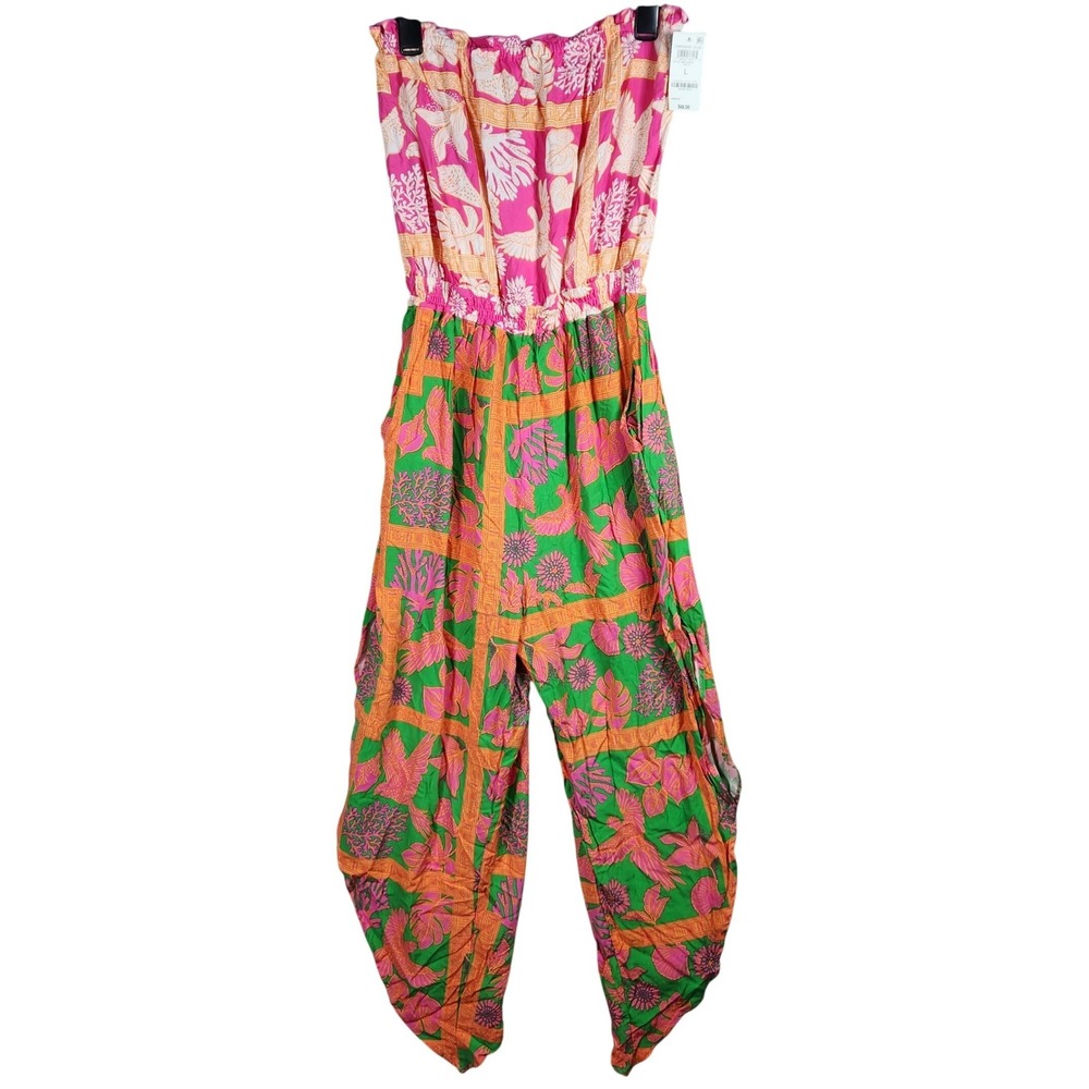 Bar III Jumpsuit Women Large Paradise Club Strapless Tropical Beach Cover Up NWT